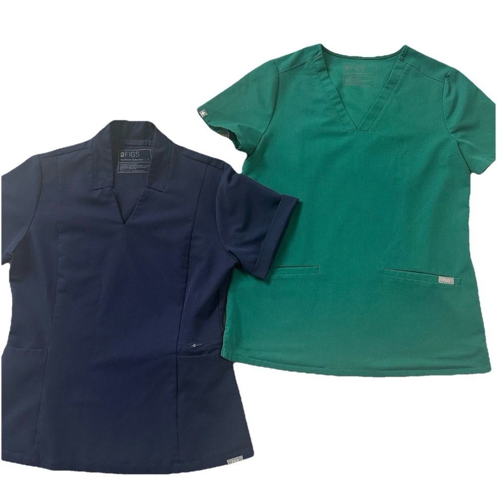 Figs Women’s Scrub Tops Lot Of 2-XS Green S Blue-Healthcare Nurse Medical *Read